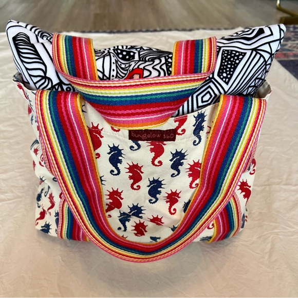 Bungalow 360 Rainbow Stripped Canvas Tote Seahorses - Picture 4 of 8